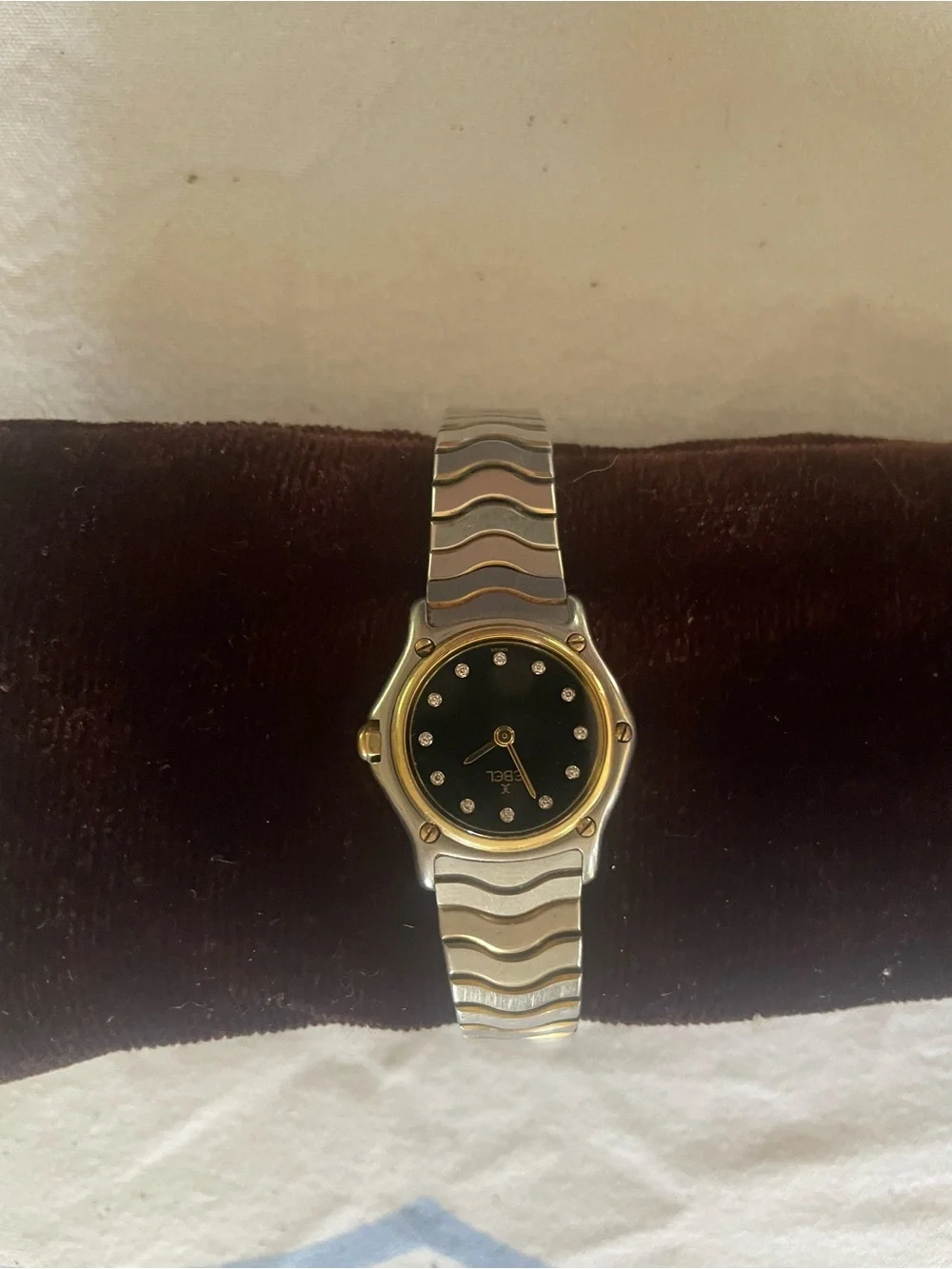Ebel Classic Wave Mini Two-Tone Black Dial Diamond Marker Watch